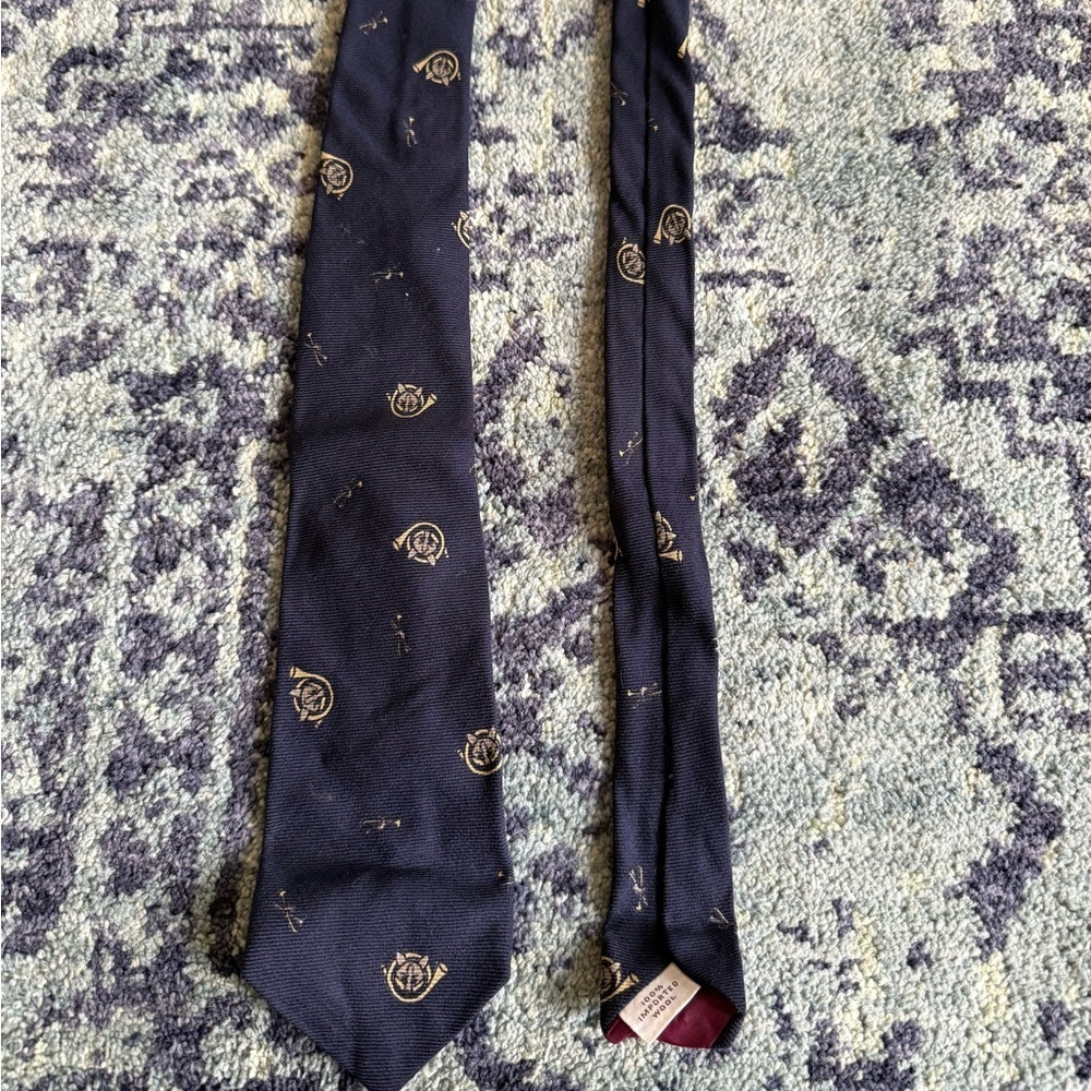 Men’s Vintage 100% Wool Navy Blue French Horn Graphic Bert Pulitzer Tie Formal